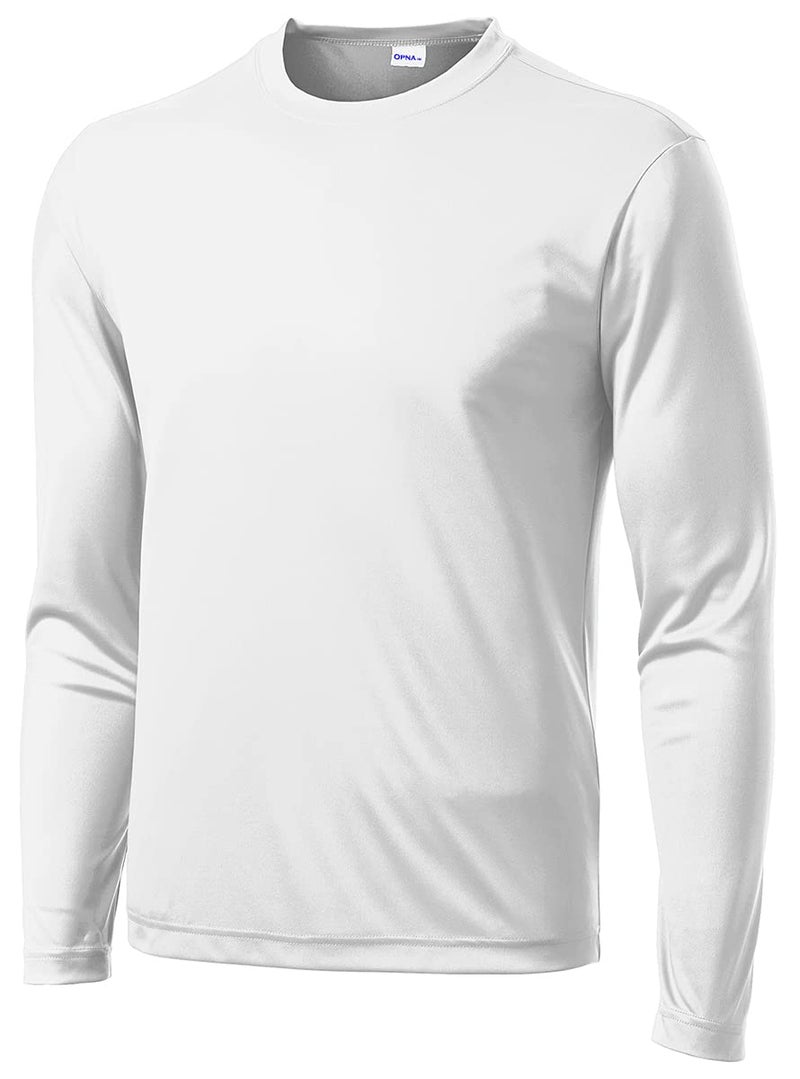 Opna Men's Long Sleeve Moisture Wicking Athletic Shirts White-L - Image 1